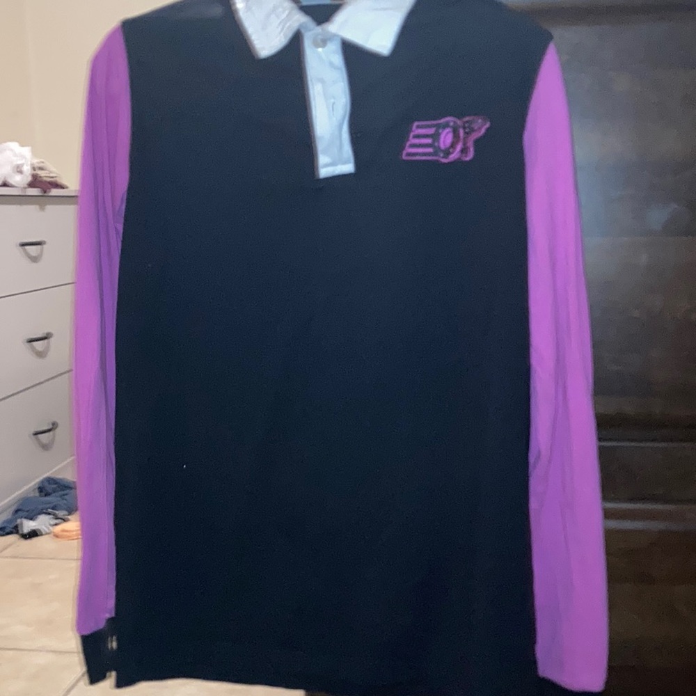 Odd Future Colorblock Purple & Black Long Sleeve Polo Shirt